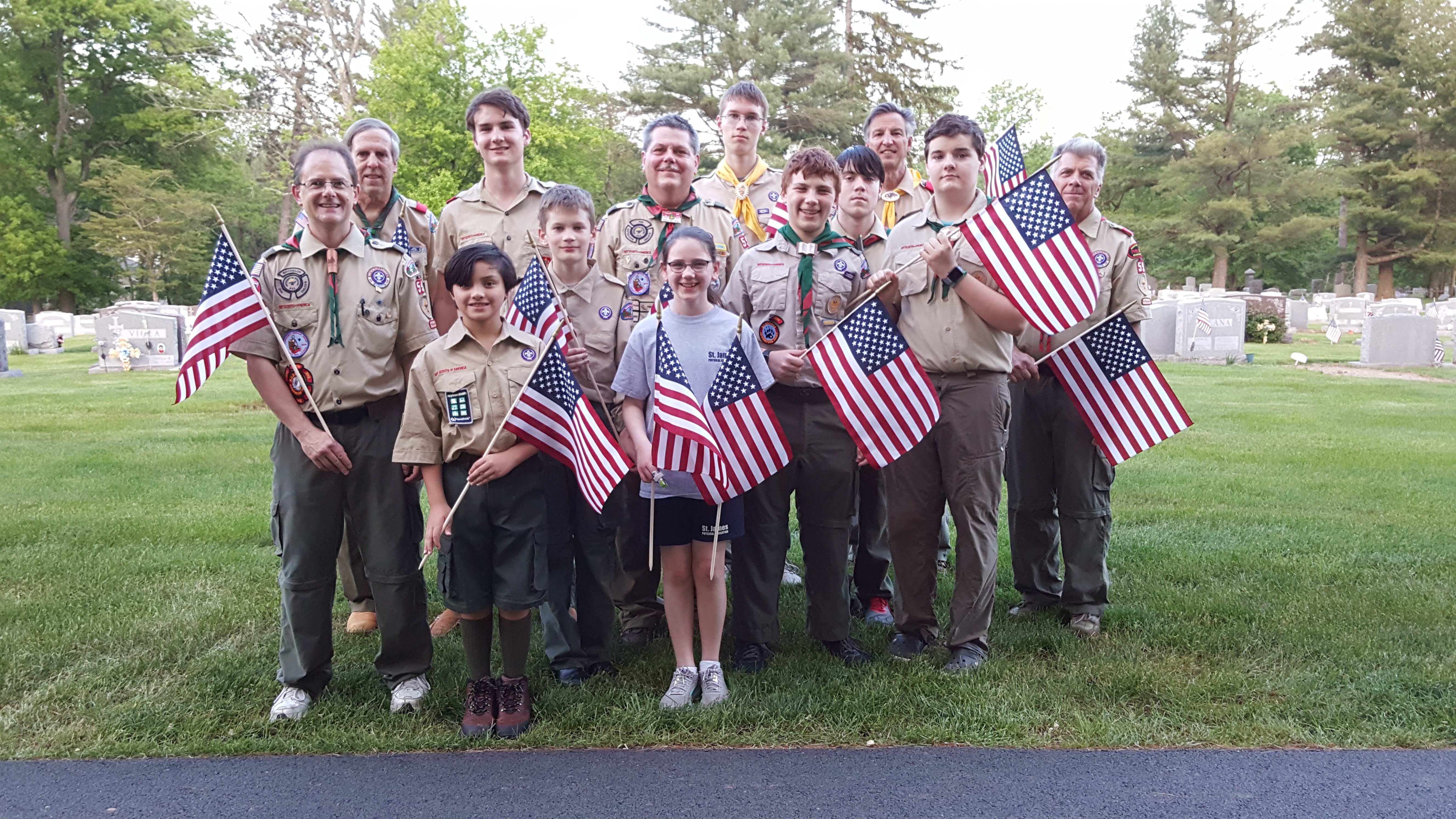 Troop 59 at St. Vincent de Paul Cemetery, May 17, 2017
